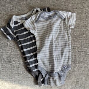 Gerber Dark Gray and Light Gray Striped Bodysuits